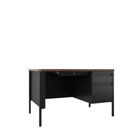 HIRSH Pedestal Desk, 30 in D, 48 in W, 29.5 in H, Black / Walnut, Steel 22652